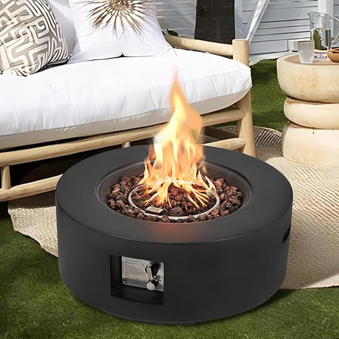 ECOTOUGE 50,000 BTU Outdoor Propane Gas Fire Pit Table, 30 Inch Auto-Ignition Round Gas Fire Pit,Steel Fire Table w/Weather-Resistant Pit Cover, Lava Rocks (Black, no Tank Holder)