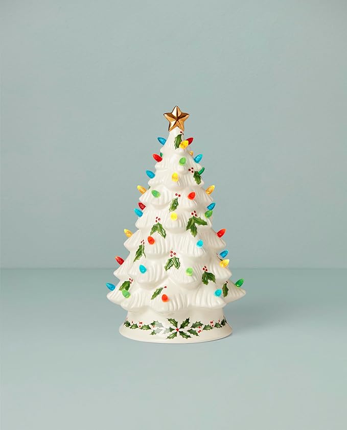 Lenox 893624 Treasured Traditions Holiday Red Bulbs Lit Tree, Christmas Decor