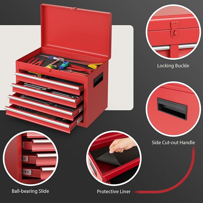 IRONMAX Rolling Tool Chest, 5-Drawer Lockable Tool Cabinet w/Adjustable Shelf & 4 Universal Wheels, 2 in 1 Detachable Tool Box Storage Organizer for Garage Workshop Repair Shop, Red