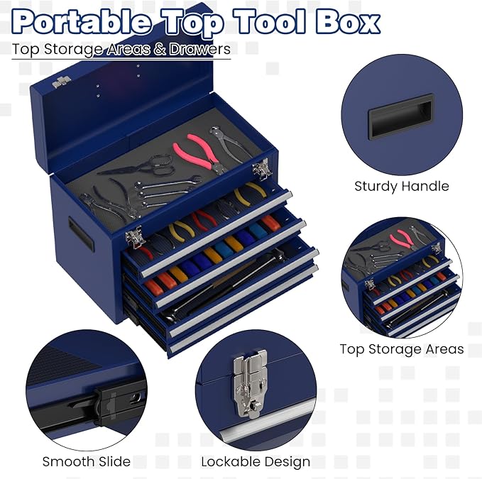 Rolling Tool Box with Wheels, 5-Drawer High Capacity Tool Chest with Wheels, Removable Storage Toolbox with Lock for Garage, Workshop (Darkblue)