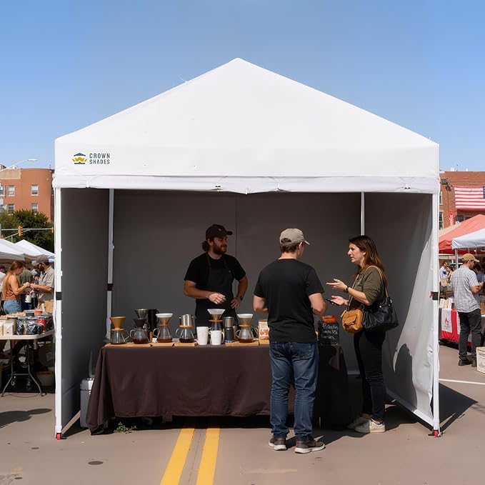 CROWN SHADES 10X10 Comercial Instant Canopy Pop Up Tent with Center Lock (10x10 with 4 Sidewalls, White)