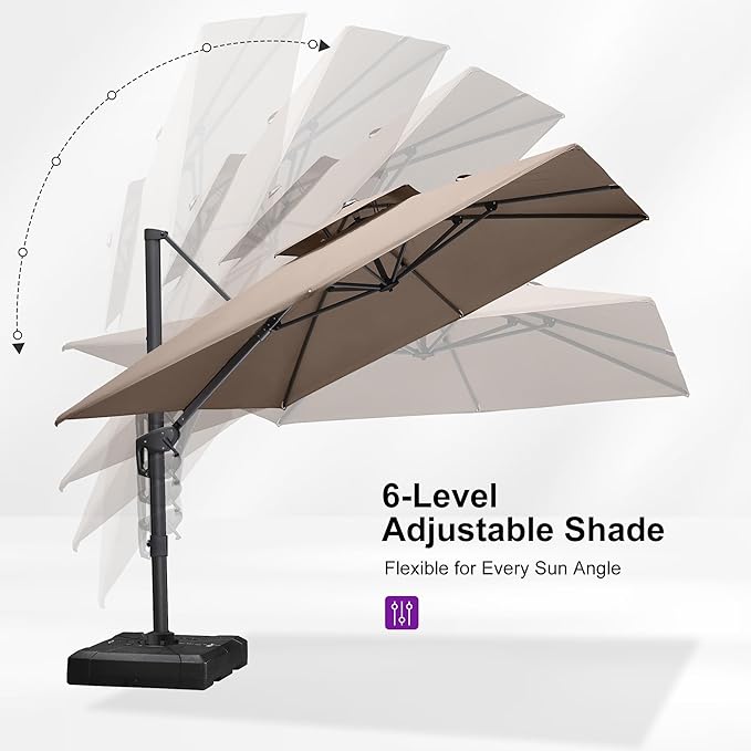 PURPLE LEAF 9' x 12' Cantilever Patio Umbrella Outdoor Umbrella with 280lbs Base Large Rectangular Windproof Offset Umbrella for Pool Deck Garden, Sand Dune