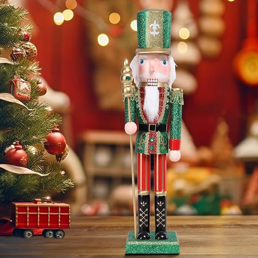 Christmas Nutcracker Decorations Nutcracker Figure 15 Inch Wooden Nutcrackers Collectible Ornament Nutcracker Soldier for Table Desktop Home Christmas Decor Xmas Indoor Decor Green
