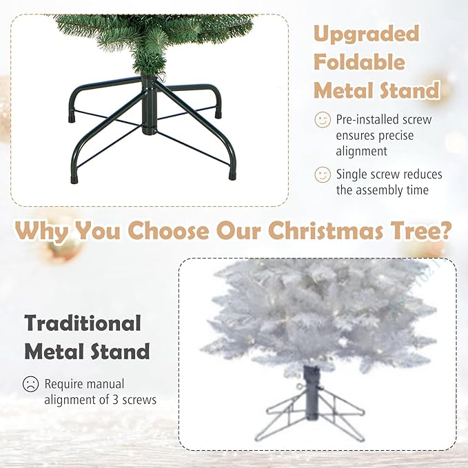 GOFLAME 6FT Prelit Pencil Christmas Tree, Slim Artificial Xmas Tree with 392 Memory Wire Branch Tips, 140 Warm White LED Lights & Upgraded Metal Stand, Seasonal Holiday Decoration Tree for Home Party