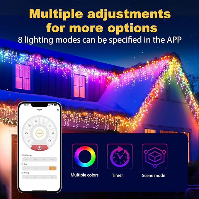 Christmas String Lights Outdoor, App and Remote Control, Warm White to Multicolor 49ft with 640 LEDs Waterproof for Outside Yard Patio Eave Decorations