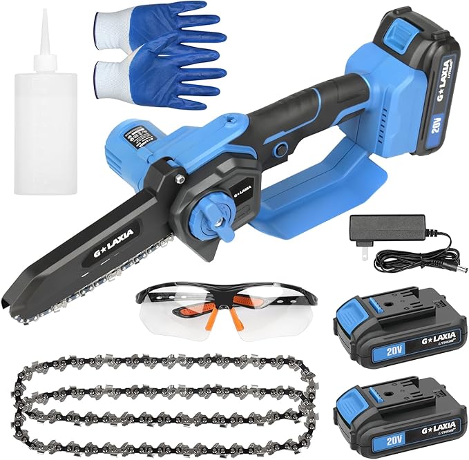 Battery Chainsaw 6 Inch with 2 batteries, Handheld Chain Saw Pruning Shears Chainsaw for Tree Branches, Courtyard