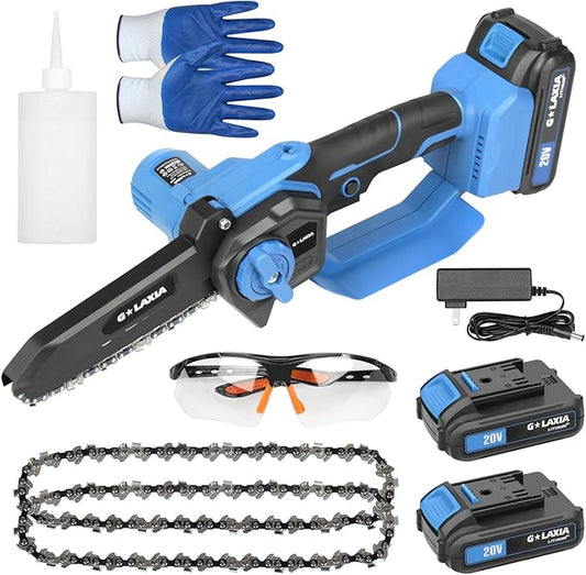 Battery Chainsaw 6 Inch with 2 batteries, Handheld Chain Saw Pruning Shears Chainsaw for Tree Branches, Courtyard