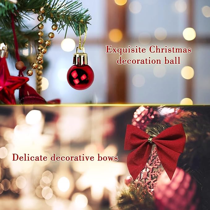 72Feet Christmas Garland, with 36 Red Velvet Bows and 24 Decorative Balls, Non-Lit Greenery Christmas Decoration for Xmas Tree Wreath, Indoor Outdoor Home Mantle Wedding Party