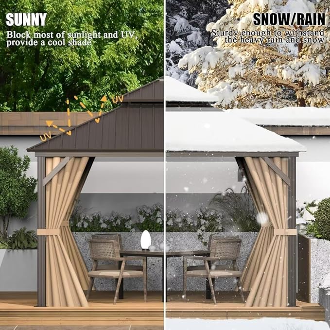 Domi 12'x12' Hardtop Gazebo Canopy,Outdoor Metal Gazebo with Galvanized Steel Double Roof,Curtain and Netting,Permanent Pavilion for Patio Deck,Backyard