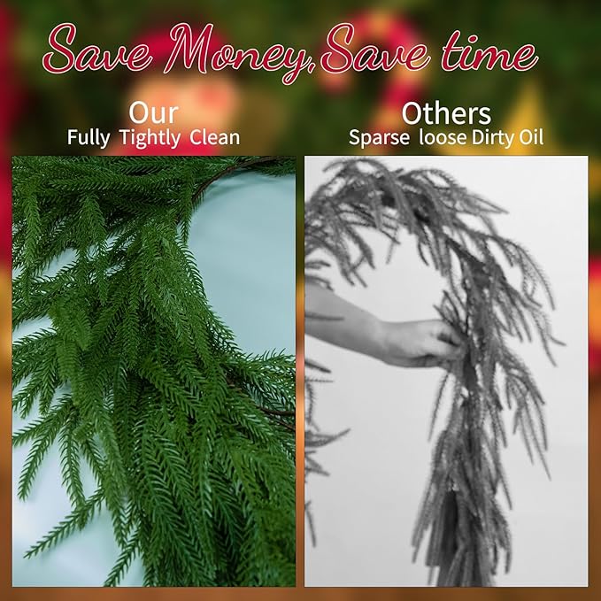 Artificial Christmas Garlands Norfolk Pine Garland 9FT Garlands for Decoration Table, Wall,Mantle, Indoor, Outdoor