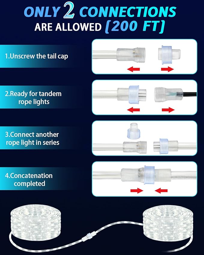100ft 1080 LED Rope Lights Christmas Outdoor Waterproof, Flexible Connectable Tube Lights with 8 Modes, String Lights Decorative Lighting for Garden Patio Tree Bedroom Xmas Decor(White)