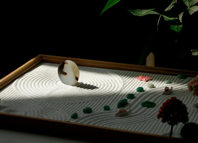 Zen Garden Tools Kit Accessories - Japanese Zen Garden Decor Zen Rake Set Mini Bamboo Rock Sand Garden Rakes Japan Zen Gift w/Healing Stone Bonsai Tree Home Office Yoga Meditation Room Zen Decor