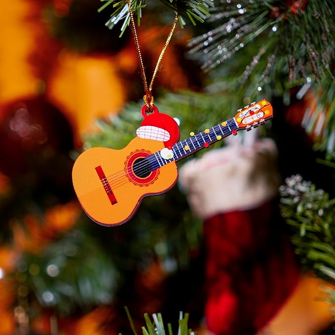 Guitar Ornament – Christmas Tree Ornament for Guitar Players, Wooden Guitar Christmas Ornament Gift for Men, Gifts for Guitar Lovers