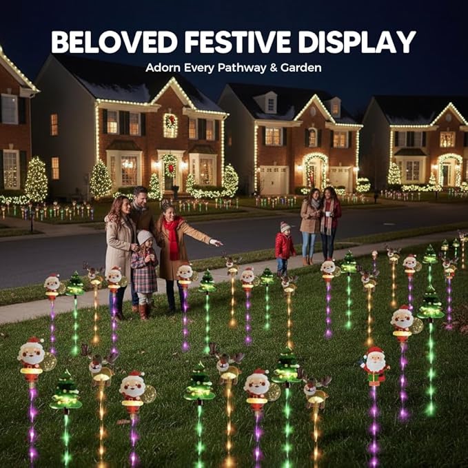 6-Pack of Moving Christmas Lights, LED Solar Christmas Lights Outdoor Waterproof, Moving Christmas Tree & Reindeer Decorations for Yard, Garden, Courtyard, and Path, Easy to Install (B, Solar)