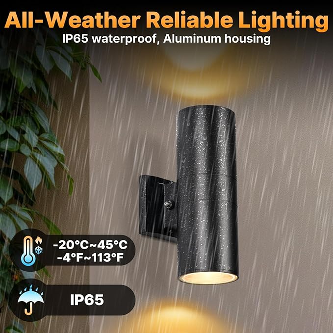 Dusk to Dawn Outdoor Wall Lights 2 Packs, Modern Outdoor Porch Lights with Bulbs, Integrated LED Cylinder Exterior Light Wall Mount, Up and Down Lighting Wall Sconce for House Porch Door