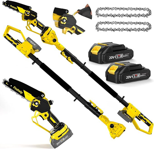 2-in-1 Electric Pole Saw, 6 Inch Mini Chainsaw Cordless Pole Saw with Extension Pole for Tree Trimming, 2 x 2000mAh Battery, Powered Pole Chain Saw, Tree Trimmer Limb Branch Cutter Pruner