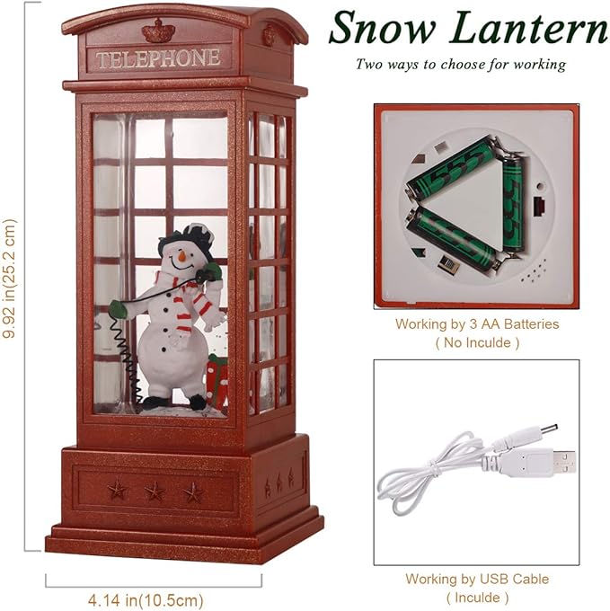 Christmas Snow Globe Lantern Christmas Decorations, Xmas Gifts Christma Vintage Home Decor Indoor,Sparkling with Music 6H Timer, Holiday Party Gifts (Christmas Snowman)