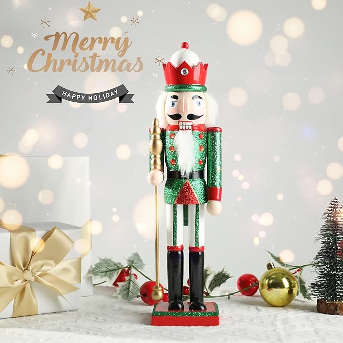 Christmas Nutcrackers Figure 15Inch 1PCS Wooden Nutcracker Ornament Nutcracker Christmas Decoration Figures for Desktop Home Decor Kids Gift