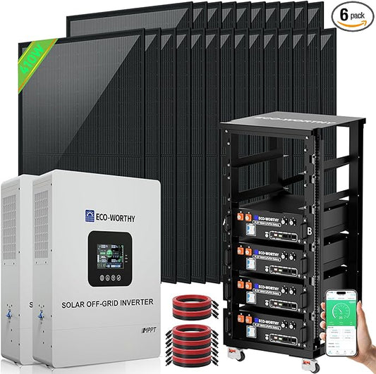 ECO-WORTHY 10000W Complete Off-Grid Solar Panel Kit for Home| 10KW 120V/240V Output Split Phase| 20.48kWh Lithium Battery with Rack| 9840 Watts Solar Panel PV