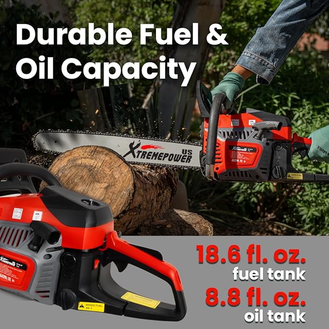 XtremepowerUS 22 Gas Chainsaw 58cc Gas Engine Wood Cutting Aluminum Gasoline Gas 2-Stroke Chainsaw Cutting Wood Cutter Industry Engine Motor EPA