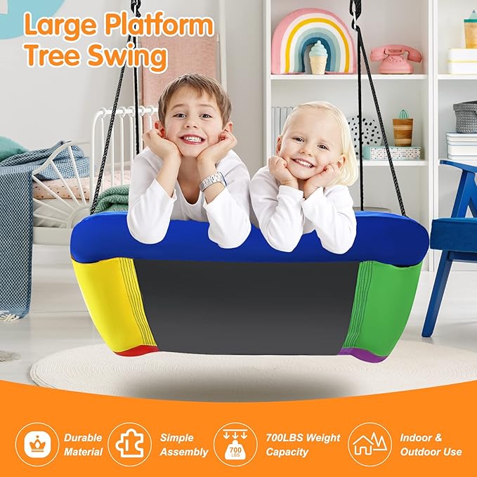 Costzon 700 lbs Giant 60'' Platform Tree Swing for Kids and Adult, Indoor/Outdoor Large Swing with Oxford Fabric, Adjustable Hanging Ropes, Suitable for Park, Playground, Backyard (Multicolor)