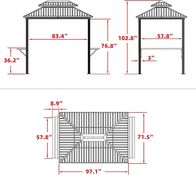PURPLE LEAF 6' X 8' Hardtop Grill Gazebo for Patio Permanent Metal Roof with 2 Side Shelves Deck Yard Tent Aluminum Garden Outside Sun Shade Outdoor BBQ Canopy