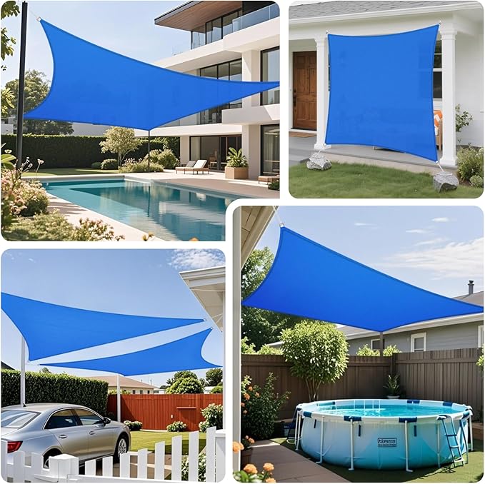 Sun Shade Sail 18'x23' Rectangle Shade Cloth for Garden, Permeable Shade Canopy Outdoor Patio Covers for Pergola Backyard Deck Outside Activity, Blue