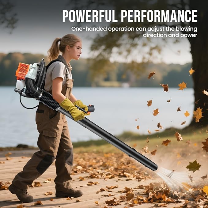 79CC Backpack Leaf Blower, 4.3HP Heavy-Duty Gas Powered Blower with 900 CFM Air Volume & 210 MPH Wind Speed, High-Performance 2-Stroke Engine for Commercial Lawn, Farm, and Jobsite Cleanup