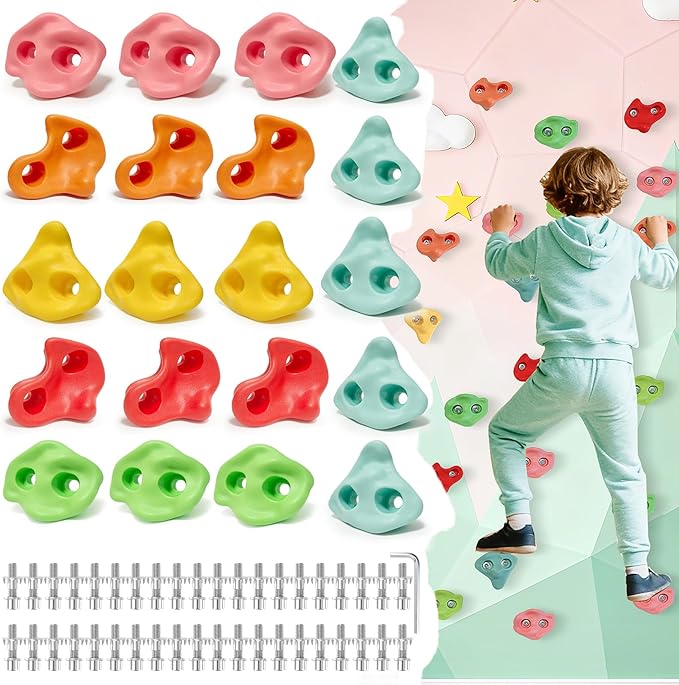 20 PCS Large Rock Climbing Holds for Kids, Extra Large Climbing Rock Wall Grips, Adult Rock Wall Holds Rock Wall Climbing Kit with Hardware for Indoor and Outdoor Climbing Wall Holds£¨Pastel Color£©