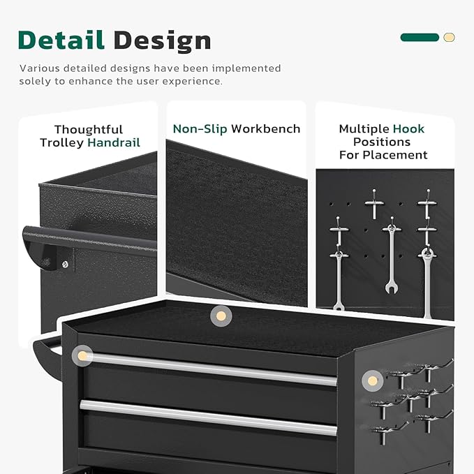 Greenvelly Rolling Tool Chest, 8-Drawer Metal Tool Chest with Wheels, Rolling Tool Cart with Detachable Top Tool Box, Metal Tool Box with Liner & Hooks for Garage, Workshop, Warehouse, Black ?