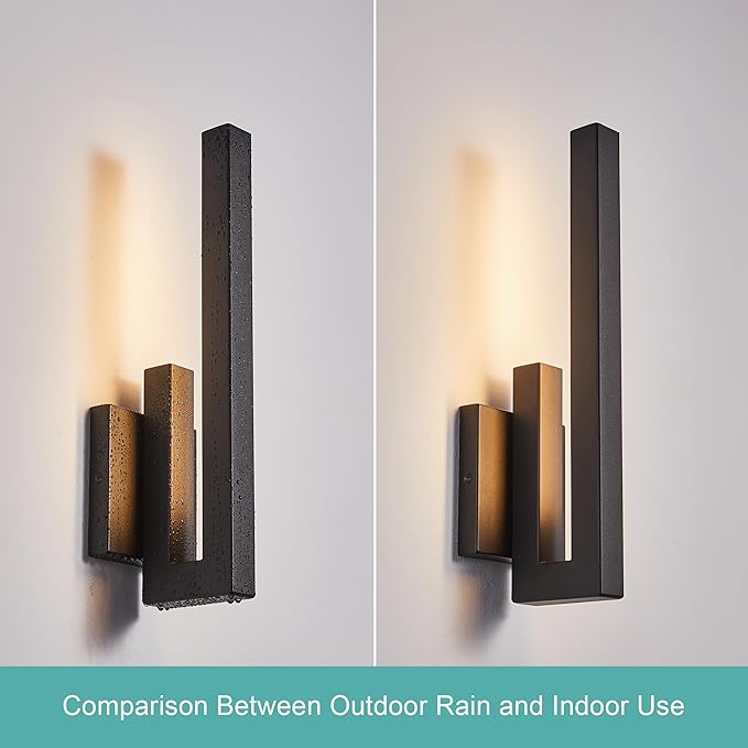 15" Ht Modern Minimalist Linear Outdoor Wall Light,3000K 13W Integrated LED,Textured Black Anti-Rust Metal,Wet Rated for Exterior House, Porch & Patio,Garage,Yard Front Door,Garden.