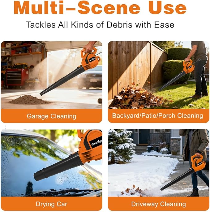 Electric Leaf Blower Corded, 7-Amp, 390CFM/ 210MPH, 2 Speed Modes, Powerful Lightweight Handheld Blowers for Lawn Care, Patio, Leaves, Dust, Snow (Orange)
