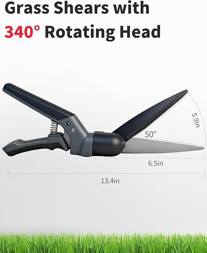 Grass Shears, 340¡Æ Swivel Stainless Steel Blades, Sharp Handheld Gardening Clippers Plant Tools Cutting Scissors, Multi-Purpose Lawn Edging Trimmer Shears for Garden Grass