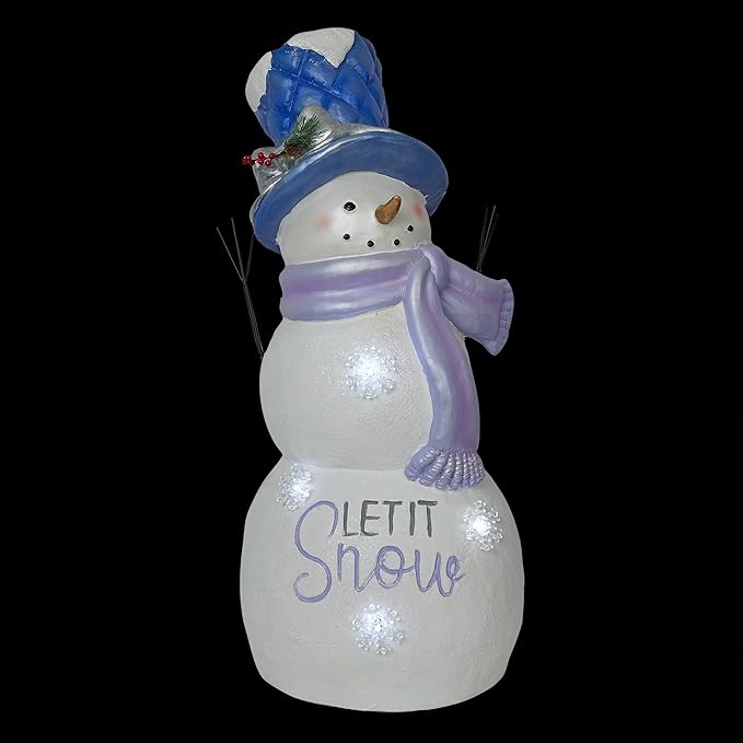 Alpine Corporation SKY558L, Lavender White Let It Snow Snowman Statue with Fading LED Lights, Large Over 3 Feet Tall - Indoor/Outdoor Winter Décor, Christmas Decoration