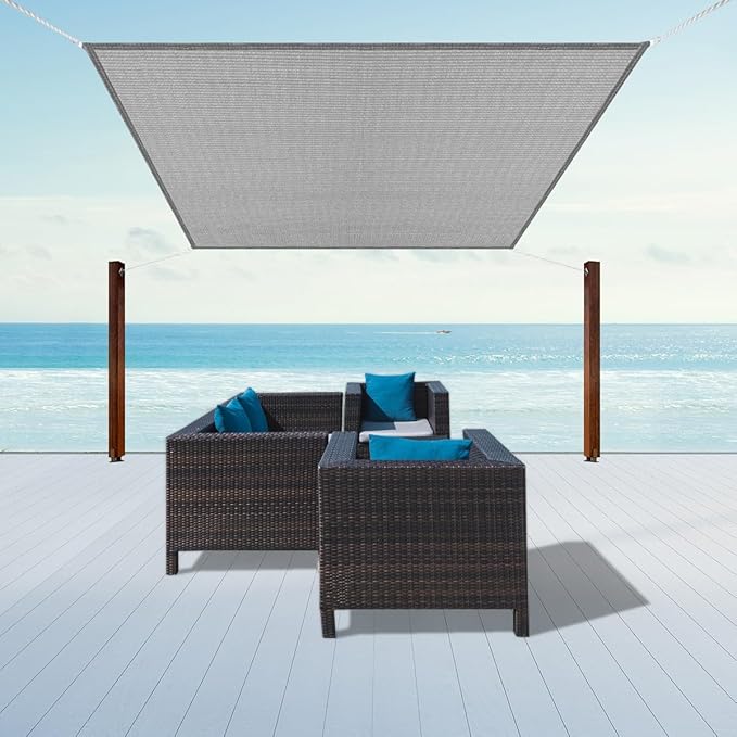 10' x 22' Gray Sun Shade Sail Straight Edge Canopy Awning Pergola Cover, for Outdoor Patio Lawn Garden Backyard Carport