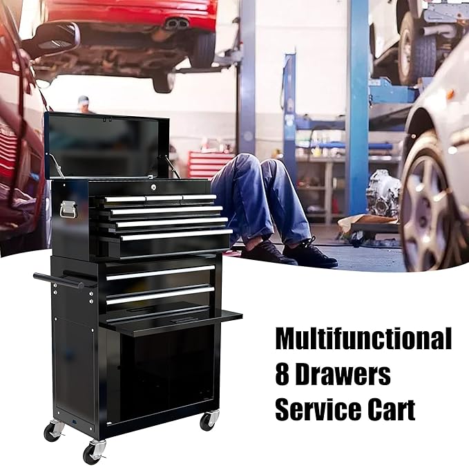 Rolling Tool Chest with Wheels, 8-Drawer Steel Tool Storage Cabinet with Lockable Top, Heavy-Duty Mobile Tool Box Organizer for Garage, Workshop & Job Site