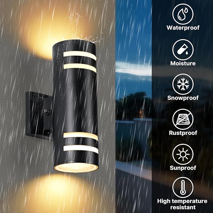 Dusk to Dawn Wall Light 4 Pack, Modern Outdoor Wall Lights with LED Bulbs, Cylinder Black Porch Light Fixture Wall Mount, Up and Down Lighting Outdoor Wall Sconce for House Porch Door