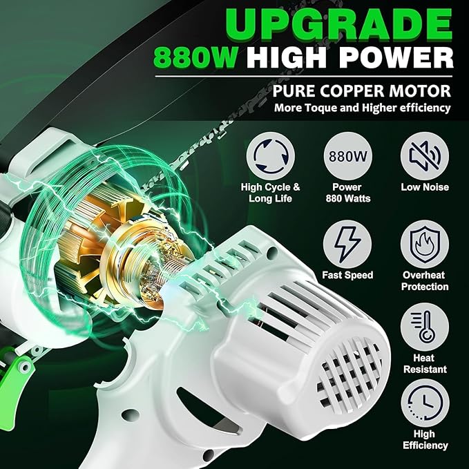 Mini Chainsaw Cordless 8 Inch with 2x 4000mAh Batteries, Portable Electric Chain Saw, Automatic Oiler, Battery Powered Small Handheld Saw, Security Lock Trees Branches Trimming, Wood Cutting, 2025