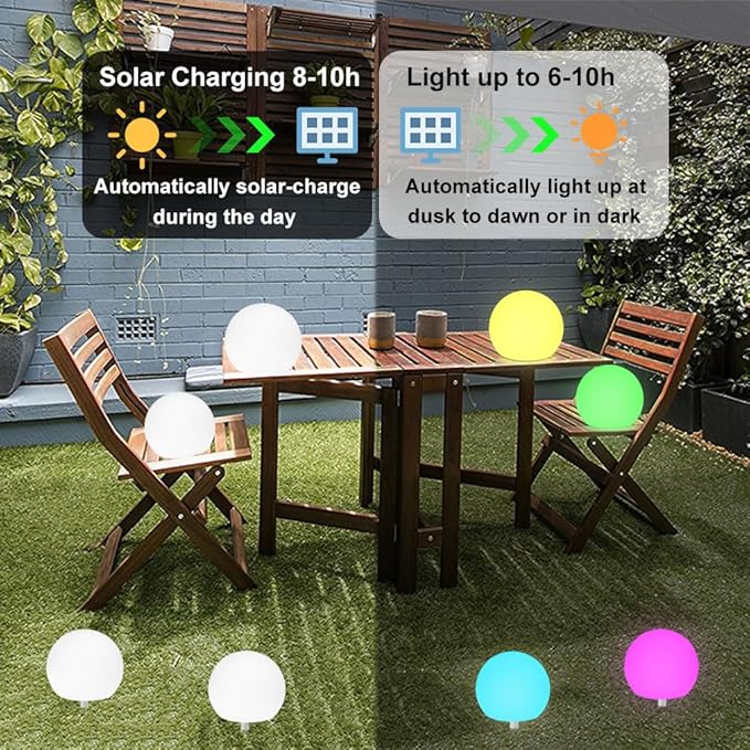 8-in Solar Globe Light Outdoor, Waterproof Solar Ball Light for Outside w/Remote, 16 RGB Color Changing Glowing Orb Lamp Landscape Lighting Mood Lamp w/Ground Stake for Garden Patio Yard Pathway Decor