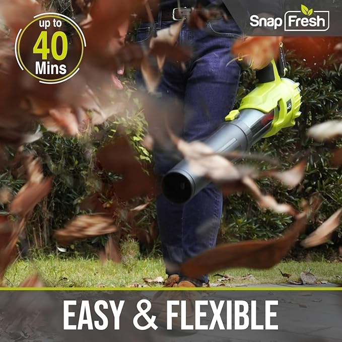 SnapFresh 20V Brushless Cordless Leaf Blower, 550 CFM / 120 MPH, 4.0Ah Battery & Fast Charger, 7-Speed w/Turbo Mode, Lightweight Electric Handheld Blowers for Lawn Care, Snow, Patio, Yard & Sidewalk