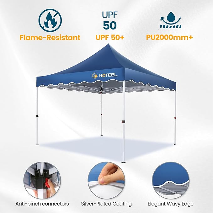 HOTEEL 10×10 Pop Up Canopy with 4 Sidewalls, UV 50+ and Waterproof Canopy Tent 10×10, Thickened Frame, Large Space Easy Pop Up Canopy, Outdoor Canopy for Weddings, Beaches, Parties, Patio (Blue)
