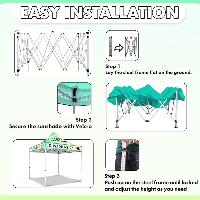 10x20FT Custom Pop Up Canopy Tent with Logo Personalized Trade Show & Event Heavy Duty Aluminum Folding Canopy Tent for Outdoor Markets, Business Branding Advertising