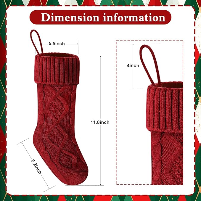 Christmas Stockings 18 Inches,Long Knitted Socks Christmas Decoration Holiday Gift Hanging Stocking Fireplace Xmas Tree Stocking For Home Family（2red+2white+2gray）