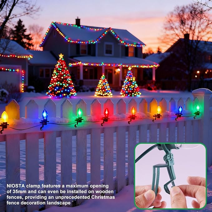 C9 LED Outdoor Christmas Lights,C9 String Lights with Quick Clips,for Xmas House Roof Gutter,Plug in & Connectable,50FT 50 Light,Multicolor