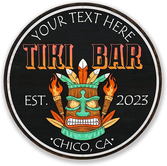 Personalized Tiki Bar Sign, Backyard Sign, Wall Decor, Tropical Sign, Surf Beach Wall Art, Patio Plaque, Bar Grill, Made in USA 12" 200120050004
