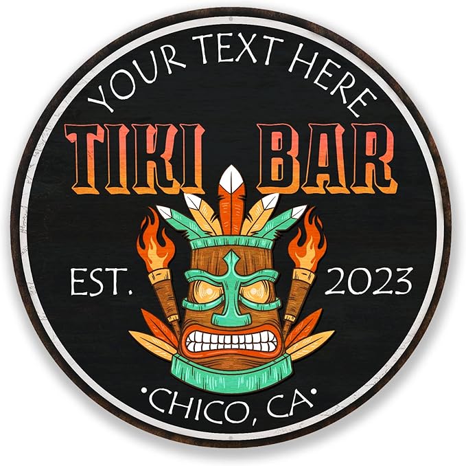 Personalized Tiki Bar Sign, Backyard Sign, Wall Decor, Tropical Sign, Surf Beach Wall Art, Patio Plaque, Bar Grill, Made in USA 14" 100140050004