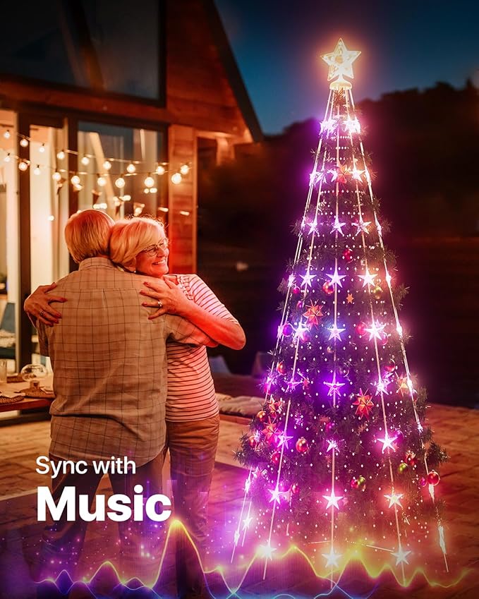 6.9ft Smart Led Christmas Cone Tree Light,Outdoor Lighted Christmas Tree 100 Led Lighted Artificial Tree with Star Topper, Remote App Control, DIY Colors Light Show Tree for Outdoor Decorations