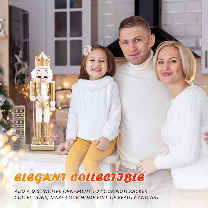 Christmas Nutcrackers Figure 15Inch 1PCS Wooden Nutcracker Ornament Nutcracker Christmas Decoration Figures for Desktop Home Decor Kids Gift Gold