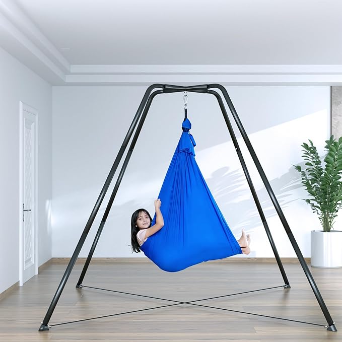 Swing Stand for Kids, 600LBS Heavy Duty Metal Swing Frame for Backyard Indoor, Anti-Rust and All Weather Resistance, Saucer Swing NOT Included (Sensory Swing with Black Stand)