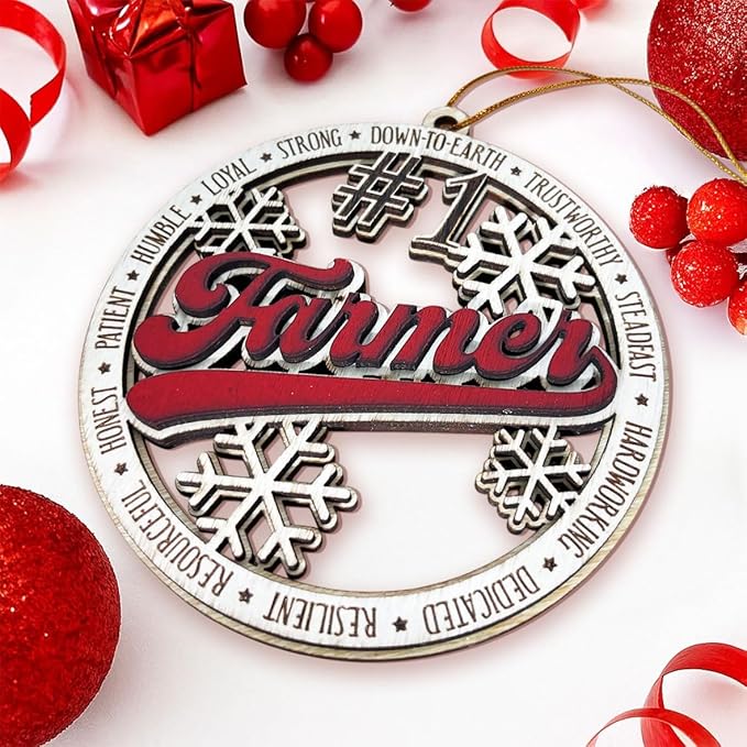 #1 Farmer Wooden Christmas Ornament – Rustic Holiday Tree Decoration, for Farmers, Country Farmhouse Ornament, Stocking Stuffer Keepsake for Hardworking Farmers & Ranchers